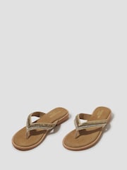 Monsoon Gold Sia Beaded Leather Flip Flops Sandals - Image 1 of 3