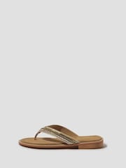 Monsoon Gold Sia Beaded Leather Flip Flops Sandals - Image 2 of 3