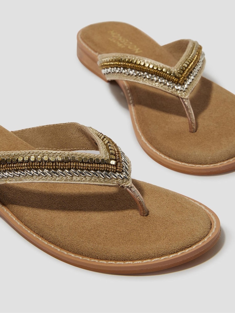 Monsoon Gold Sia Beaded Leather Flip Flops Sandals - Image 3 of 3