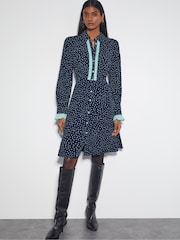 Monsoon Blue Novie Polka Dot Mini Shirt Dress - Image 1 of 6