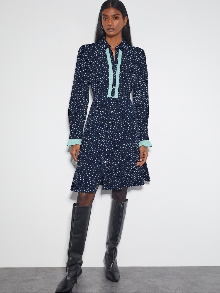 Monsoon Blue Novie Polka Dot Mini Shirt Dress - Image 1 of 6