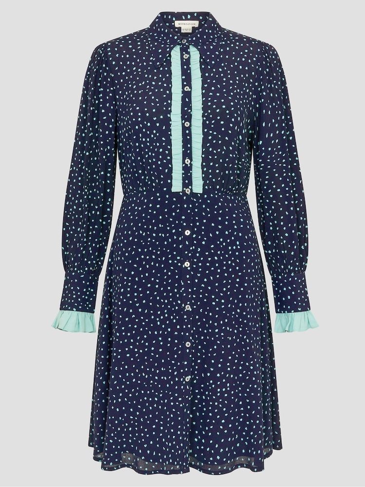 Monsoon Blue Novie Polka Dot Mini Shirt Dress - Image 6 of 6