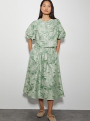 Monsoon Green Josie Floral Print Jacquard Midi Skirt - Image 4 of 6