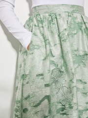 Monsoon Green Josie Floral Print Jacquard Midi Skirt - Image 5 of 6
