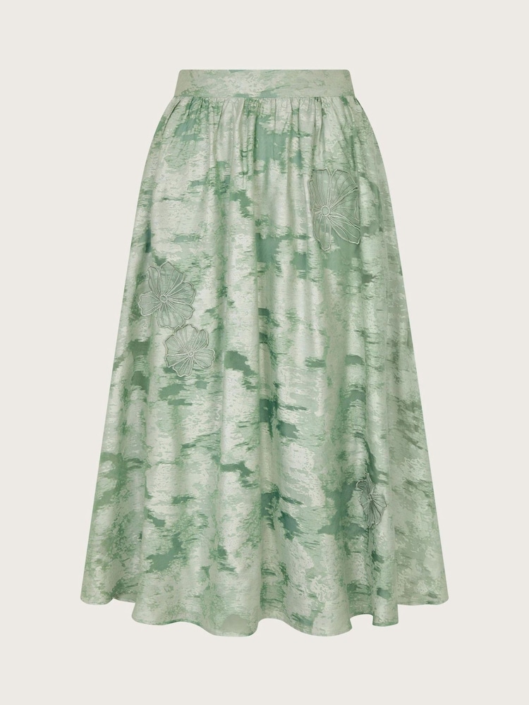 Monsoon Green Josie Floral Print Jacquard Midi Skirt - Image 6 of 6