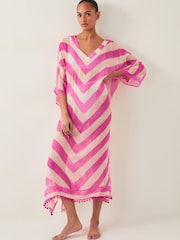Monsoon Pink Sorcha Chevron Stripe Kaftan Dress - Image 1 of 5