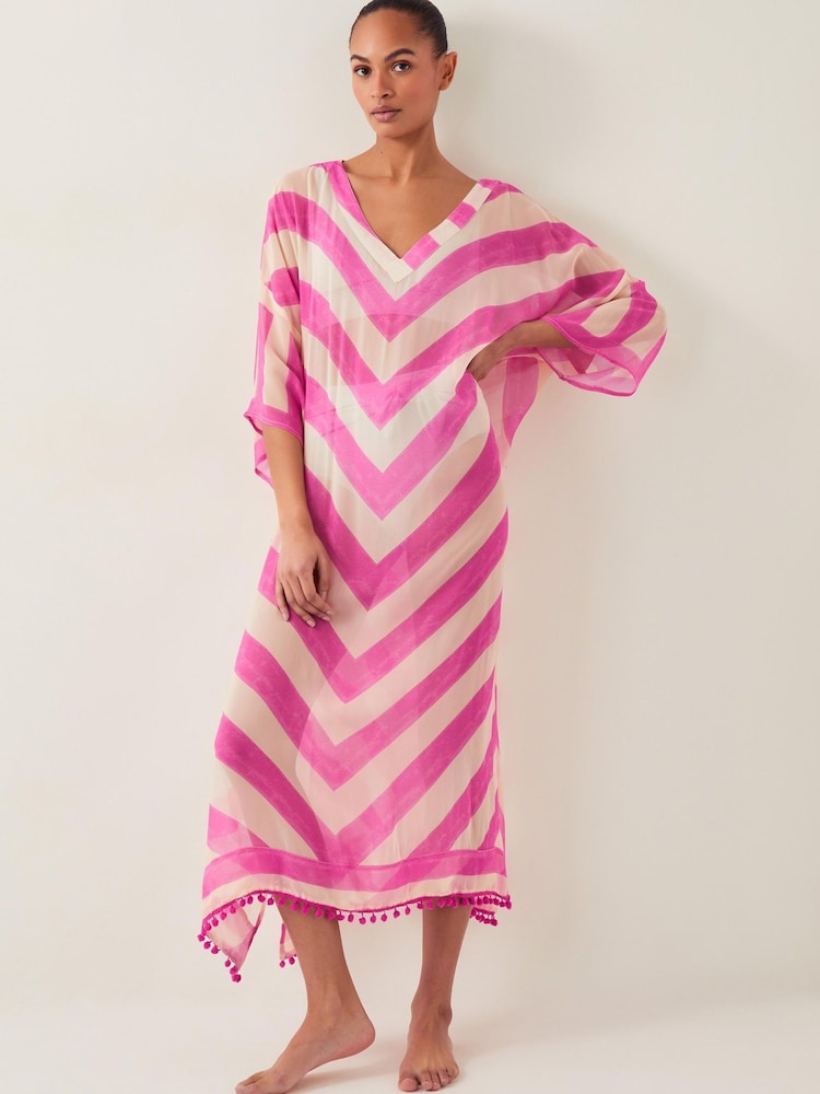 Monsoon Pink Sorcha Chevron Stripe Kaftan Dress - Image 1 of 5