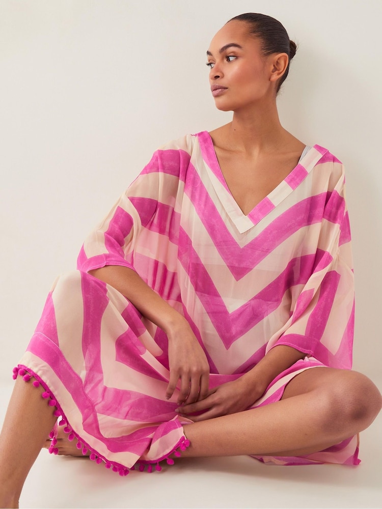 Monsoon Pink Sorcha Chevron Stripe Kaftan Dress - Image 2 of 5