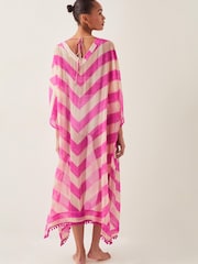 Monsoon Pink Sorcha Chevron Stripe Kaftan Dress - Image 3 of 5