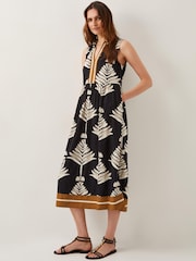 Monsoon Pamela Sleeveless Leaf Print Midi Dress - Image 1 of 6