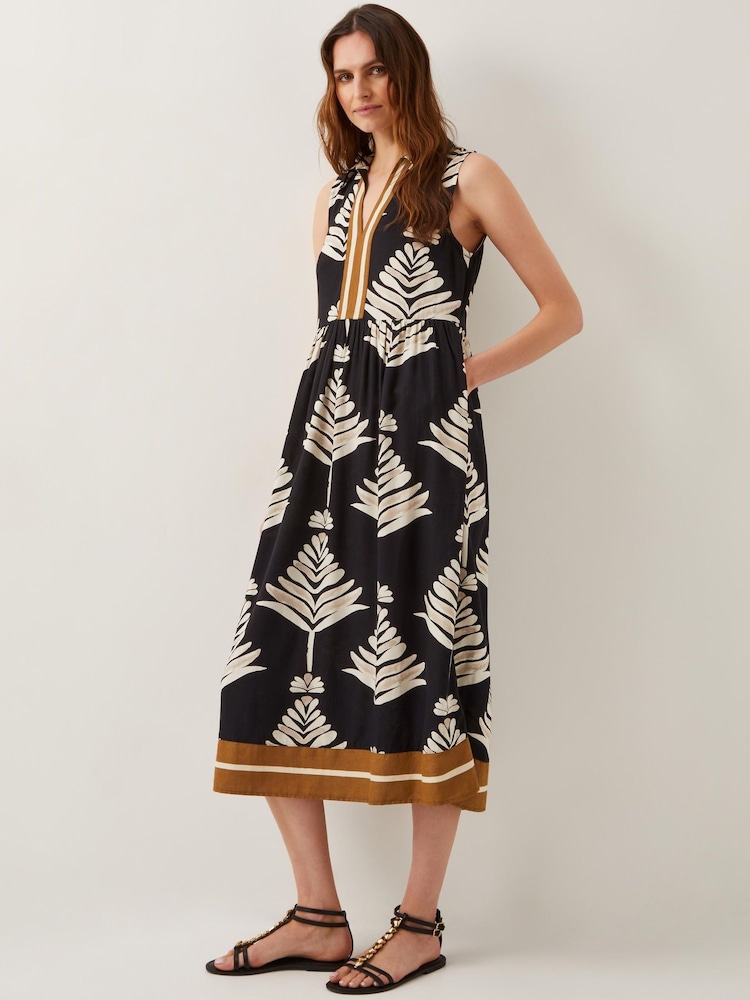 Monsoon Pamela Sleeveless Leaf Print Midi Dress - Image 1 of 6