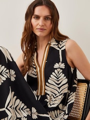 Monsoon Pamela Sleeveless Leaf Print Midi Dress - Image 2 of 6