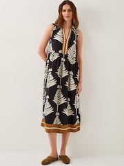 Monsoon Pamela Sleeveless Leaf Print Midi Dress - Image 5 of 6