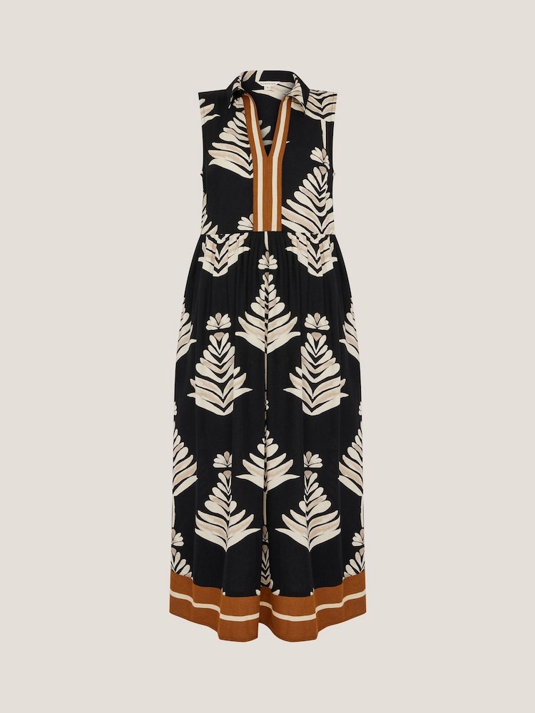 Monsoon Pamela Sleeveless Leaf Print Midi Dress - Image 6 of 6