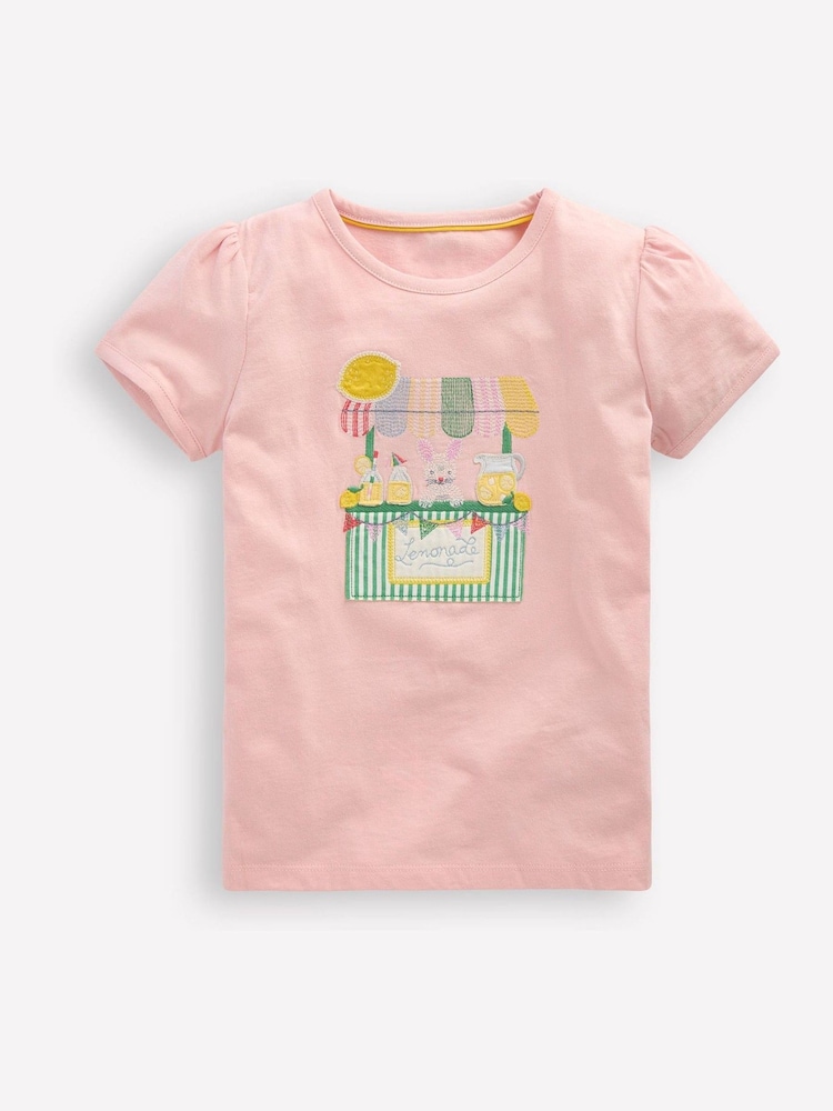 Boden Pink Puff Sleeve Applique 100% Cotton T-Shirt - Image 1 of 2