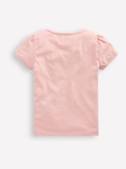 Boden Pink Puff Sleeve Applique 100% Cotton T-Shirt - Image 2 of 2