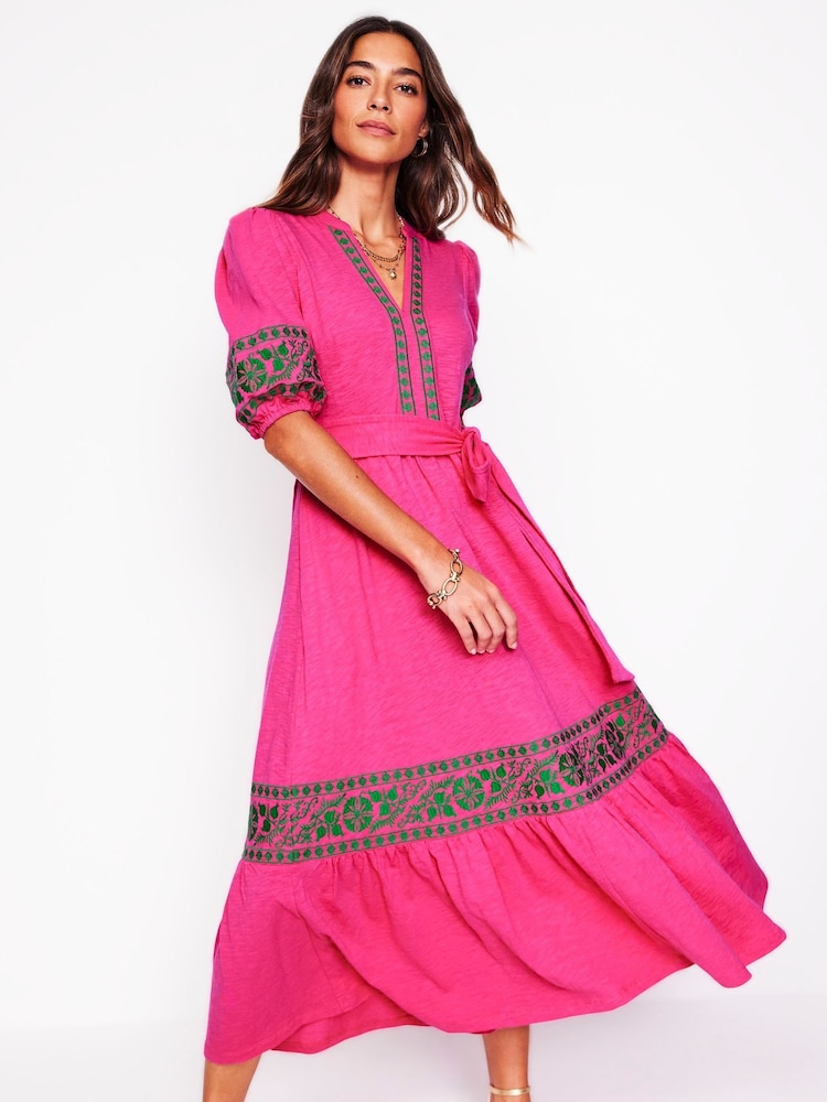 Boden Pink 100% Cotton Amara Embroidered Jersey Dress - Image 1 of 5