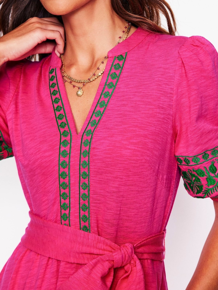 Boden Pink 100% Cotton Amara Embroidered Jersey Dress - Image 2 of 5
