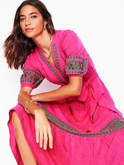 Boden Pink 100% Cotton Amara Embroidered Jersey Dress - Image 4 of 5