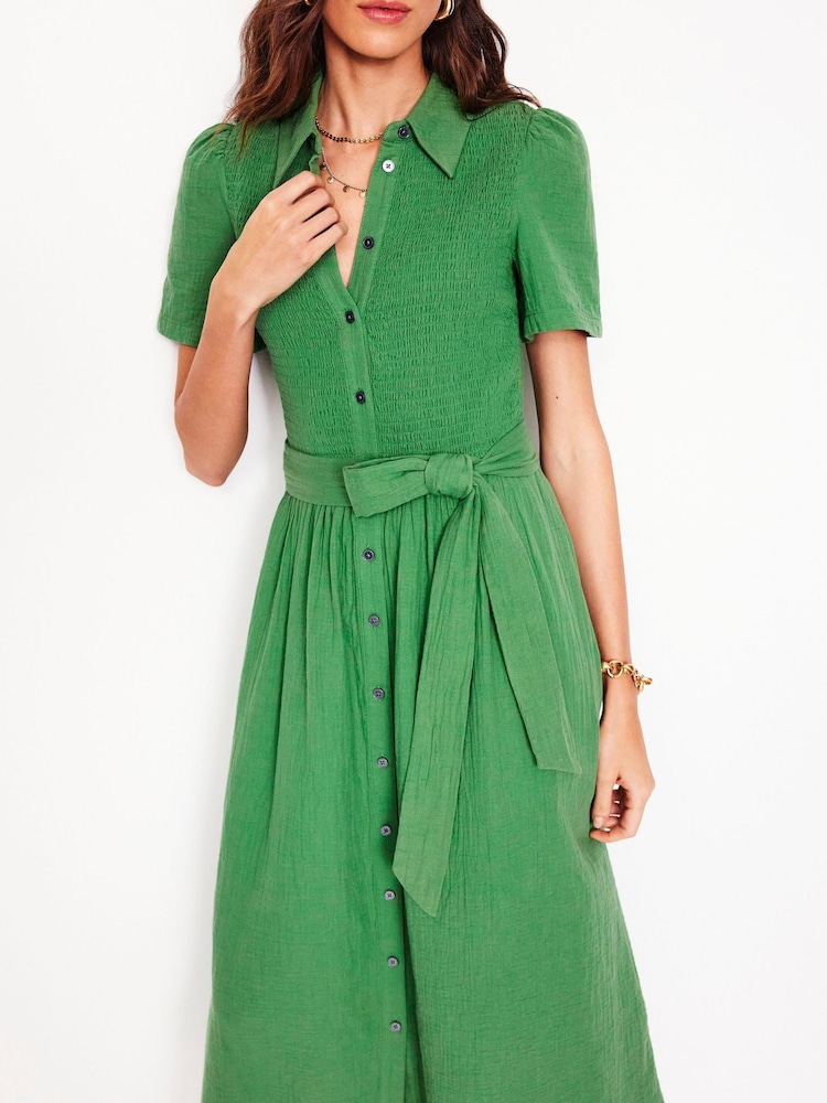 Boden Green 100% Cotton Amber Double Cloth Midi Dress - Image 2 of 6