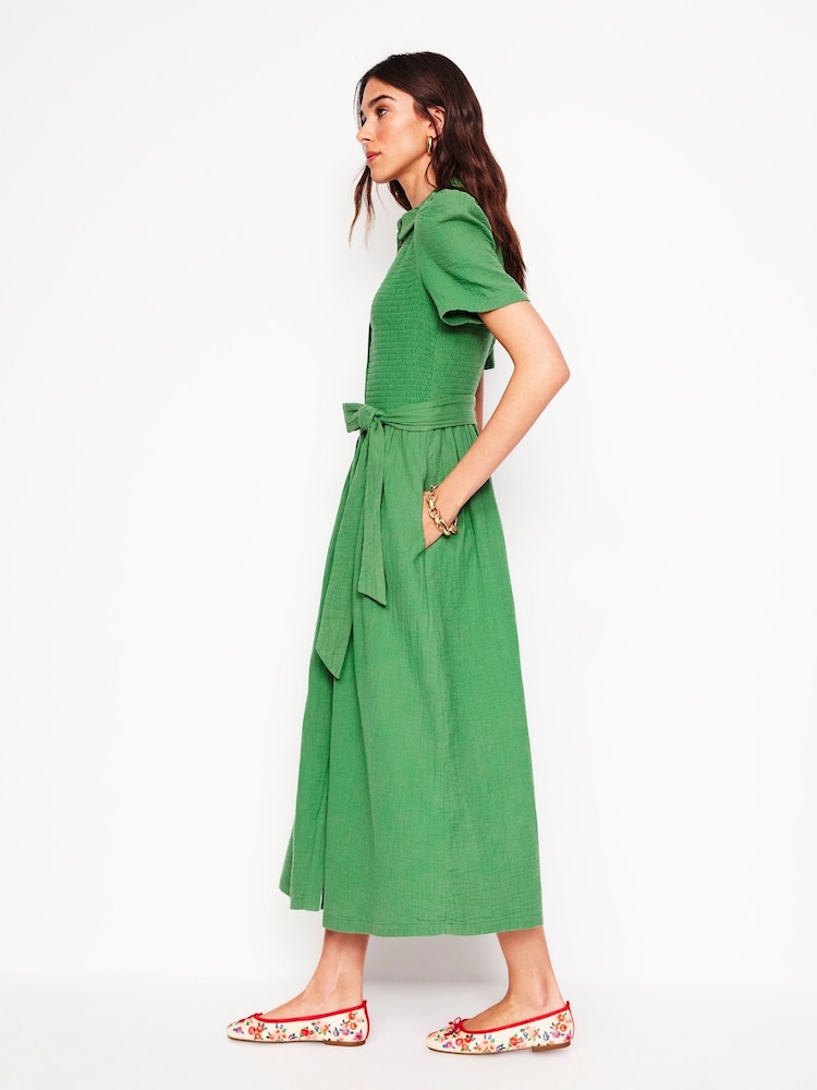 Boden Green 100% Cotton Amber Double Cloth Midi Dress - Image 4 of 6