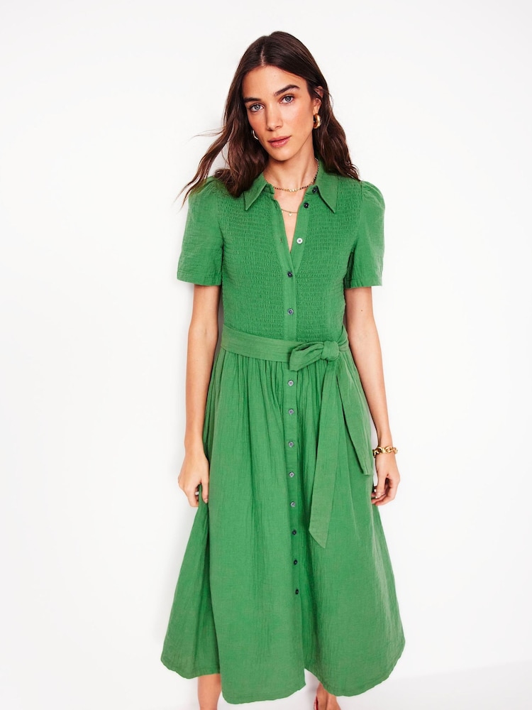 Boden Green 100% Cotton Amber Double Cloth Midi Dress - Image 5 of 6