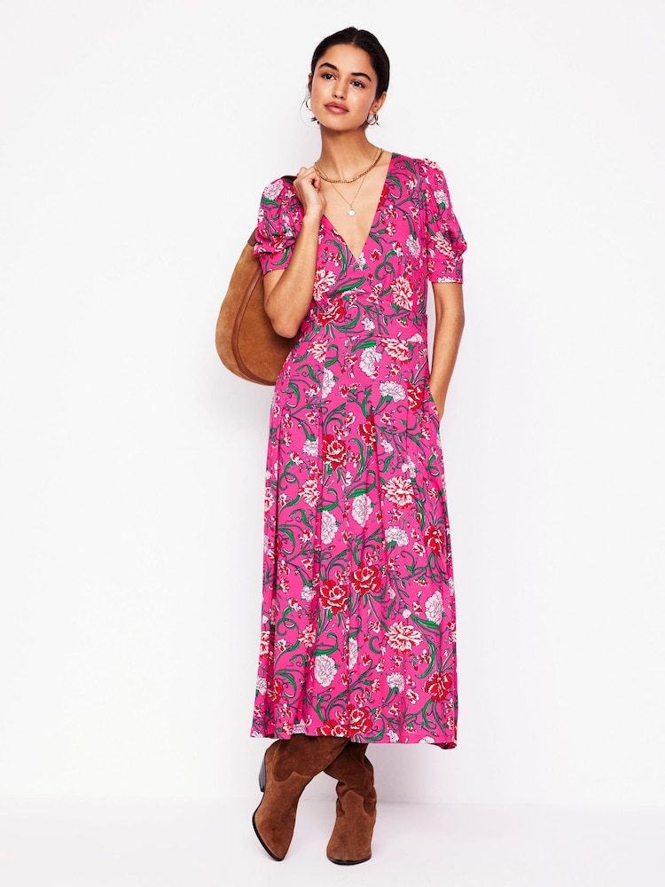Boden Pink Kristen Pleated Jersey Dress - Image 3 of 7