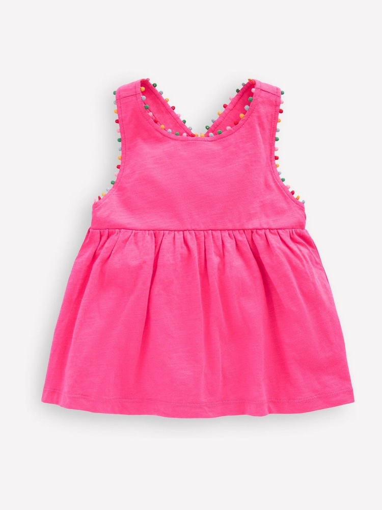 Boden Pink Frill Sleeve Pom 100% Cotton Dress - Image 1 of 3 Boden Pink Frill Sleeve Pom 100% Cotton Dress - Image 1 of 3
