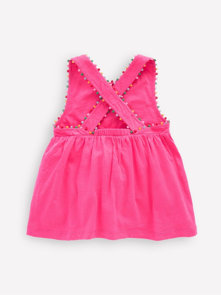 Boden Pink Frill Sleeve Pom 100% Cotton Dress - Image 2 of 3