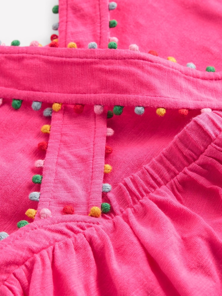 Boden Pink Frill Sleeve Pom 100% Cotton Dress - Image 3 of 3