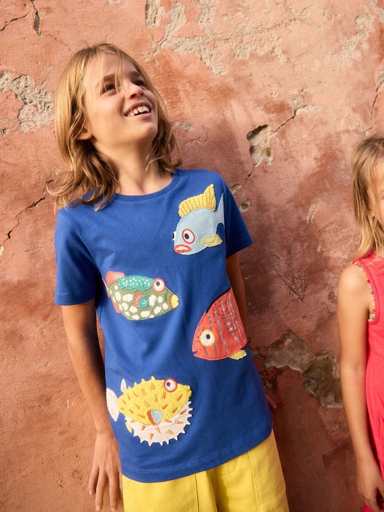 Boden Blue 100% Cotton Appliqué T-Shirt - Image 1 of 5