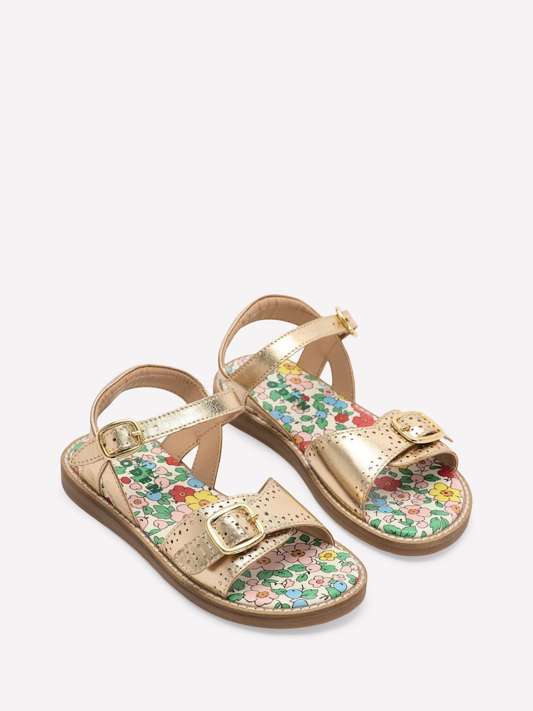 Boden Gold Leather Buckle Sandals - Image 2 of 3 Boden Gold Leather Buckle Sandals - Image 2 of 3