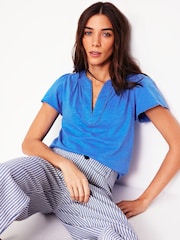 Boden Blue 100% Cotton Ava Short Sleeve Top - Image 1 of 4