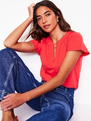 Boden Red 100% Cotton Ava Short Sleeve Top - Image 1 of 4