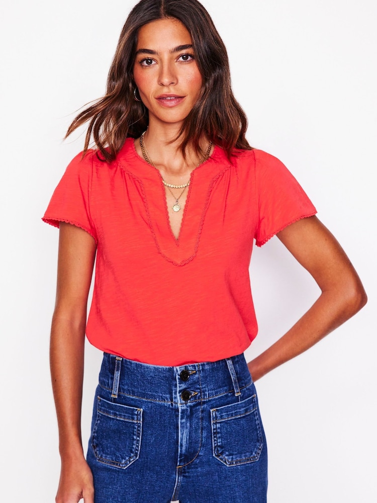 Boden Red 100% Cotton Ava Short Sleeve Top - Image 2 of 4 Boden Red 100% Cotton Ava Short Sleeve Top - Image 2 of 4