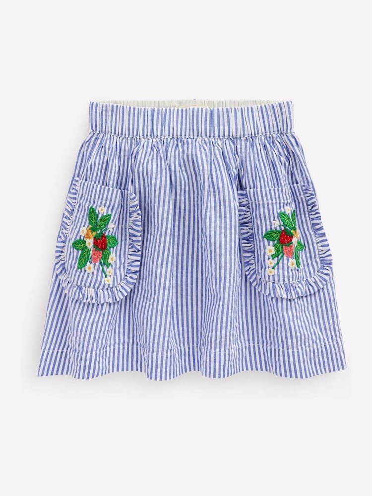 Boden Blue 100% Cotton Applique Pocket Skirt - Image 2 of 4