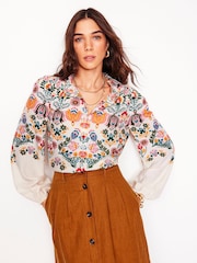 Boden Cream Ruffle Collar Blouse - Image 2 of 7