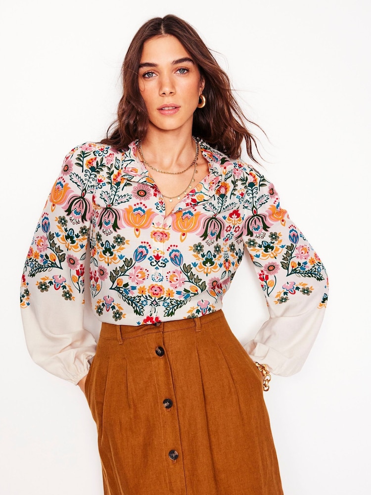 Boden Cream Ruffle Collar Blouse - Image 2 of 7