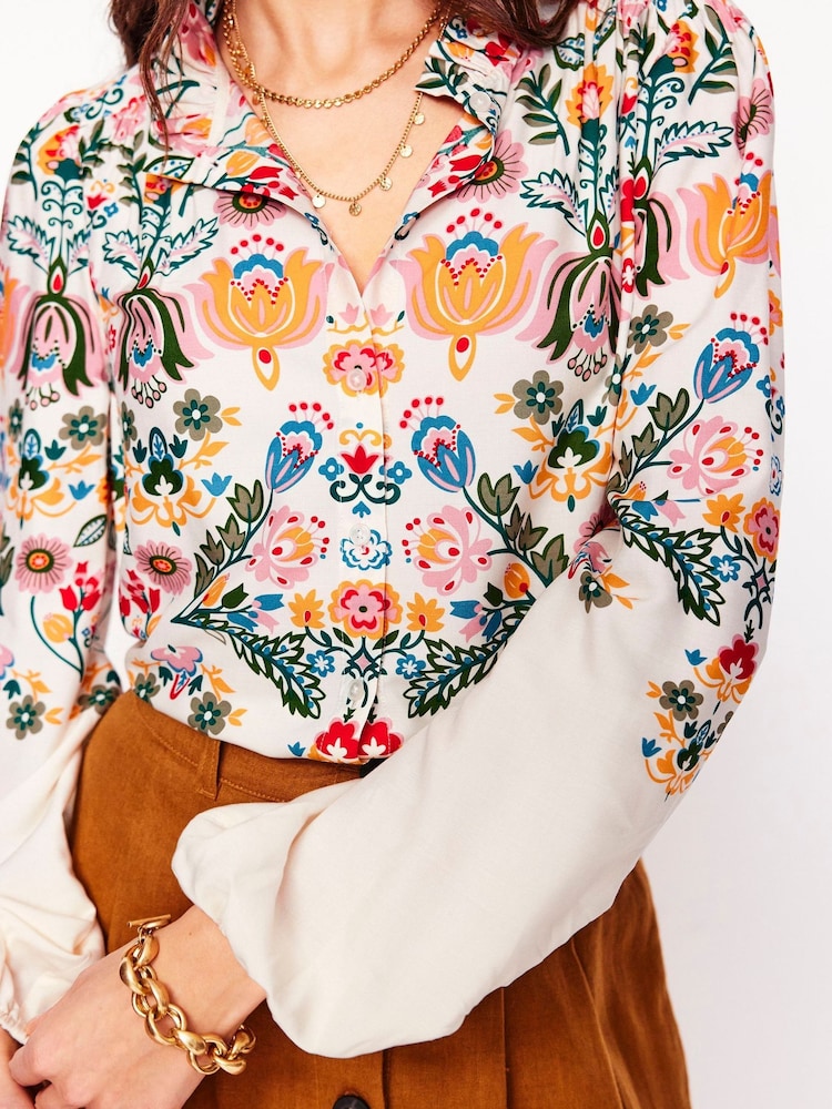 Boden Cream Ruffle Collar Blouse - Image 3 of 7