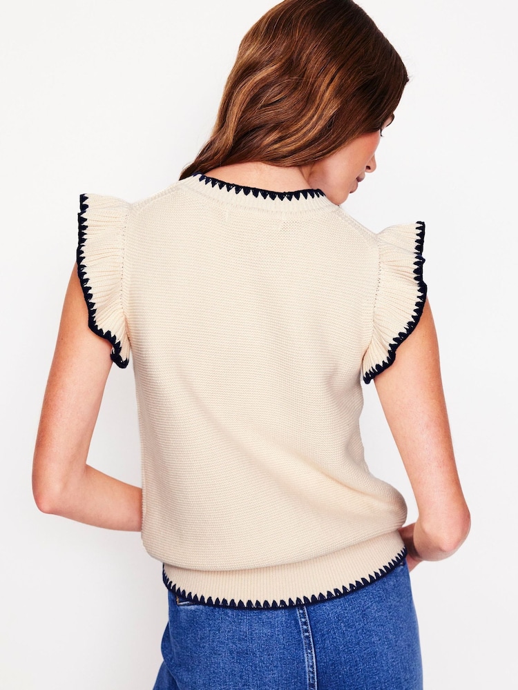 Boden Cream 100% Cotton Lena Stitch Detail Tank - Image 3 of 7