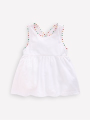 Boden White Frill Sleeve Pom 100% Cotton Dress - Image 1 of 3