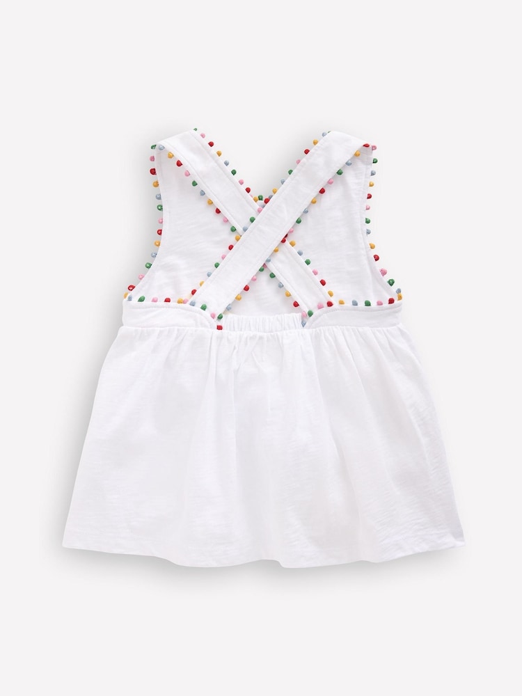 Boden White Frill Sleeve Pom 100% Cotton Dress - Image 2 of 3