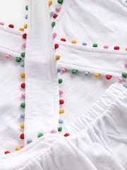 Boden White Frill Sleeve Pom 100% Cotton Dress - Image 3 of 3