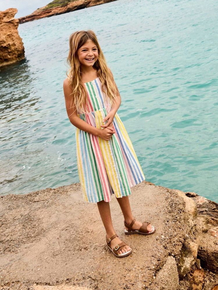 Boden Rainbow Stripe 100% Cotton Remy Button Through Dress - Image 2 of 5 Boden Rainbow Stripe 100% Cotton Remy Button Through Dress - Image 2 of 5