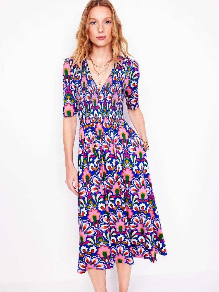 Boden Blue Bethany Smocked Jersey Dress - Image 2 of 6 Boden Blue Bethany Smocked Jersey Dress - Image 2 of 6