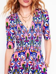 Boden Blue Bethany Smocked Jersey Dress - Image 3 of 6