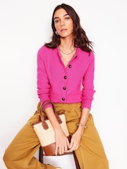 Boden Pink 100% Cotton Callie Crochet Trim Cardigan - Image 1 of 5