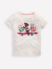 Boden Cream Short Sleeve 100% Cotton Applique T-Shirt - Image 1 of 3