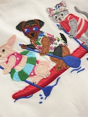 Boden Cream Short Sleeve 100% Cotton Applique T-Shirt - Image 3 of 3