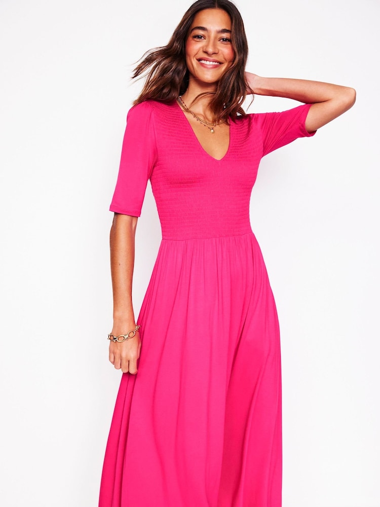 Boden Pink Bethany Smocked Jersey Dress - Image 1 of 6